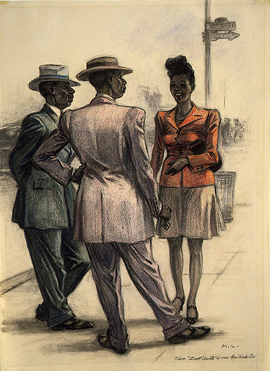 Martin Lewis (1881–1962). Two “Zoot” Suits and One New Hair-Do, ca. 1940. Crayon on paper.